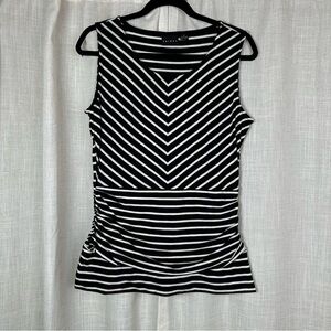 Tribal Womens Medium Black White Chevron Striped Tank Top Ruched Waist Work Chic